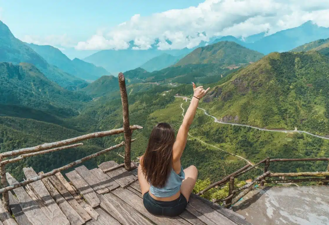 Girl Posing At Tram Ton Pass in Sapa Vietnam