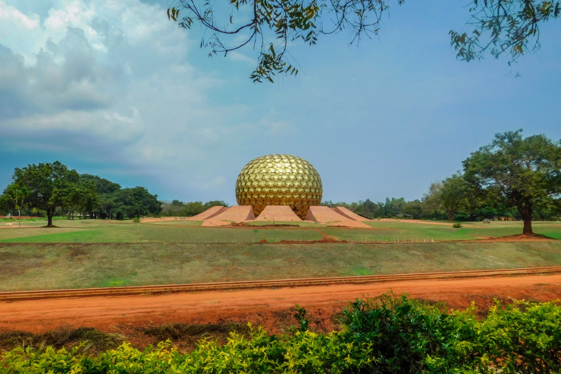 The beautiful view of Matri Mandir in Auroville, near Pondicherry in India