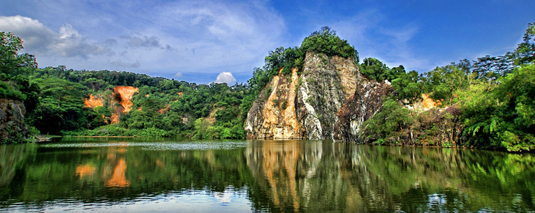 Lake and rock formations at Bukit Batok Town Park