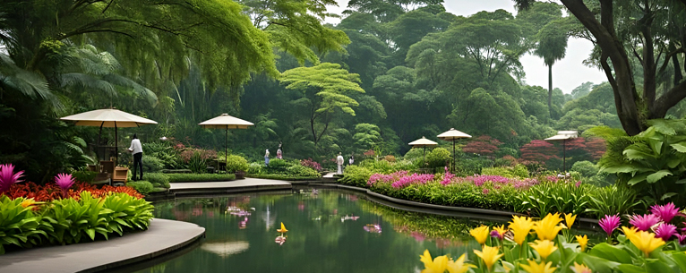 Scenic walkway and lake at Singapore Botanic Gardens