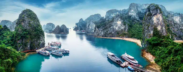 Cruise ships docked in Halong Bay